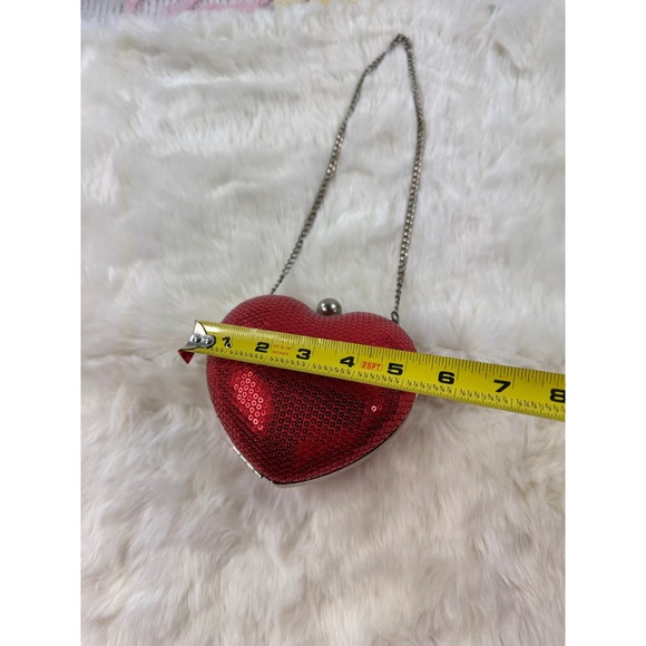 Our Generation Red Sequin Heart Shaped Evening Clutch Purse Bag Chain Strap - Picture 9 of 9
